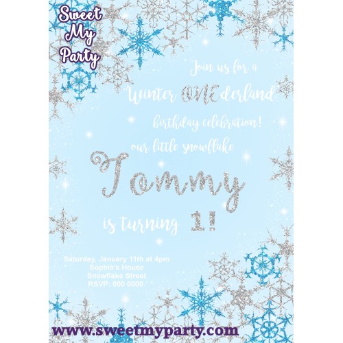 Winter Onederland Invitation silver blue,(12)